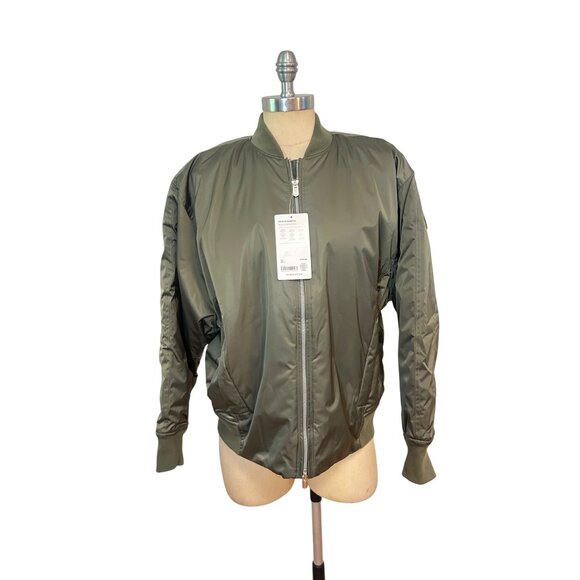 Athleta Sateen Olive Bomber Jacket NWT Large $199 Green - Picture 4 of 8